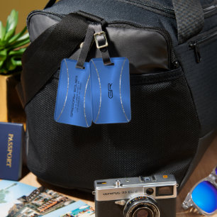 Blue Background silver stripes accent Luggage Tag