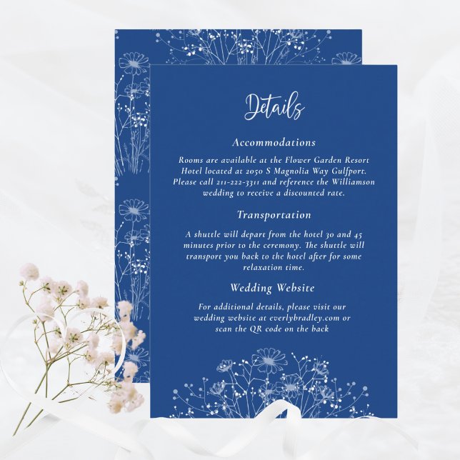 Blue Background Simple Wildflower Details Wedding Enclosure Card (Creator Uploaded)