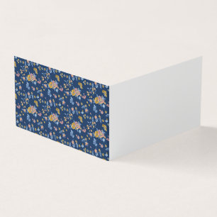 Blue Background Thread Effect Floral Pattern