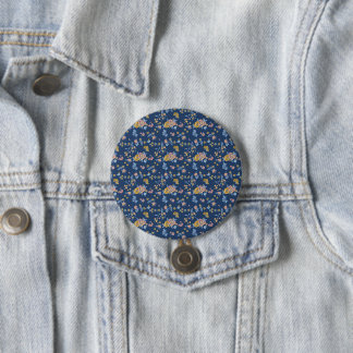 Blue Background Thread Effect Floral Pattern 3 Inch Round Button