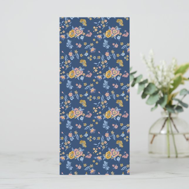 Blue Background Thread Effect Floral Pattern Card (Standing Front)