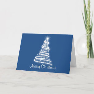 Blue background White Christmas Tree Holiday Card
