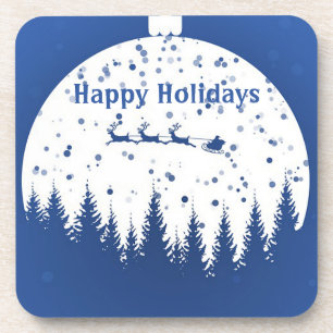 Blue Background with Christmas Ball and pine tree  Coaster