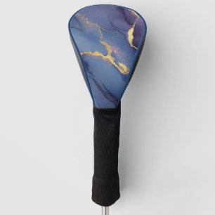 Blue background with gold streaks and dots golf head cover