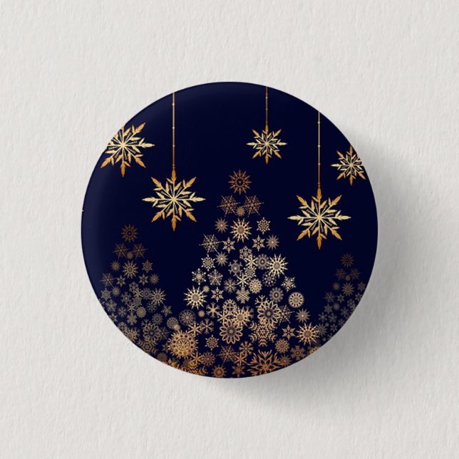 Blue Background with Golden Christmas Tree Square  1 Inch Round Button (Front)