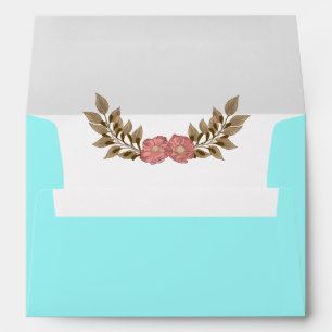 Blue background with Pink and Brown Floral Laurel Envelopes