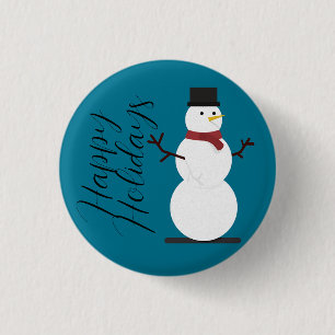 Blue Background With Snowman  1 Inch Round Button