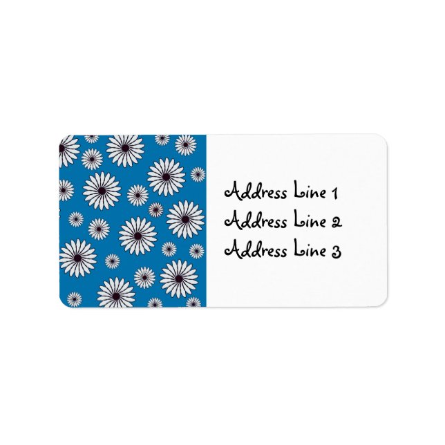 Blue Background with White Flowers Label (Front)