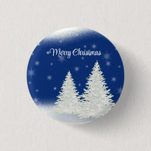 Blue Background With Withe Christmas Tree 1 Inch Round Button