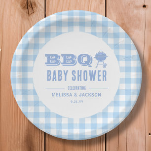 Blue Backyard BBQ Baby Shower Paper Plate
