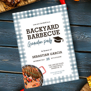 Blue Backyard BBQ Graduation Party Invitation