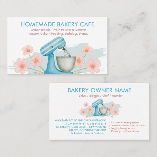 Blue Baking Utensils Bakery Baker Business Card (Front/Back)