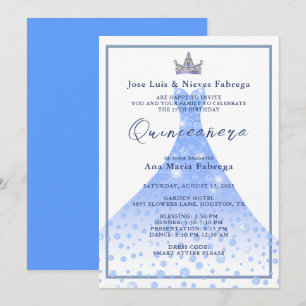 Blue Ball Gown & Tiara Quinceañera Birthday Invitation