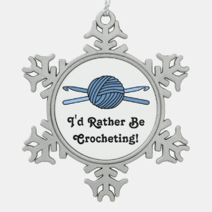 Blue Ball of Yarn & Crochet Hooks Snowflake Pewter Christmas Ornament