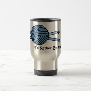 Blue Ball of Yarn & Crochet Hooks Travel Mug