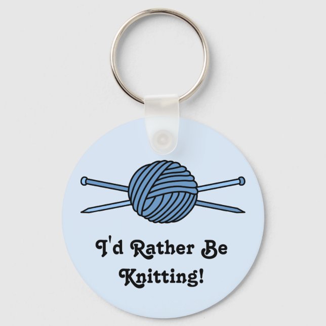 Blue Ball of Yarn & Knitting Needles Keychain (Front)