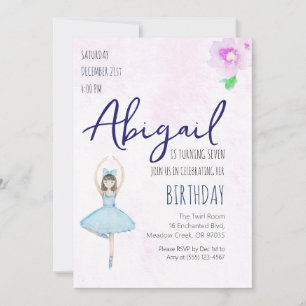 Blue Ballerina Birthday Girl Dance Party Invitation