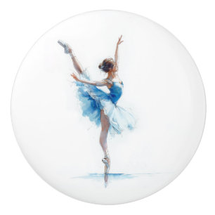 Blue Ballerina Elegant Ballet Dancer Drawer Ceramic Knob