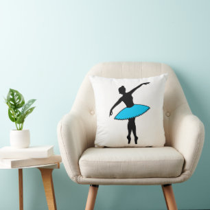 Blue Ballerina Silhouette Dancer En Pointe Dancing Throw Pillow