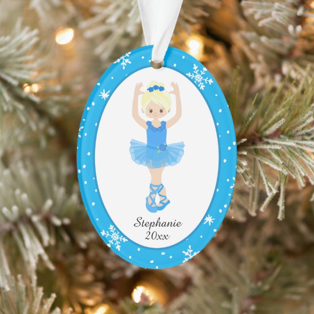 Blue Ballerina Snowflakes Personalized Christmas Ornament (Tree)