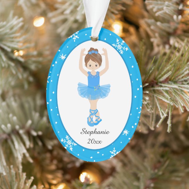 Blue Ballerina Snowflakes Personalized Christmas Ornament (Tree)