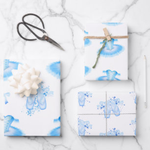 Blue Ballet Birthday Tutu & Pointe Shoes Wrapping Paper Sheet