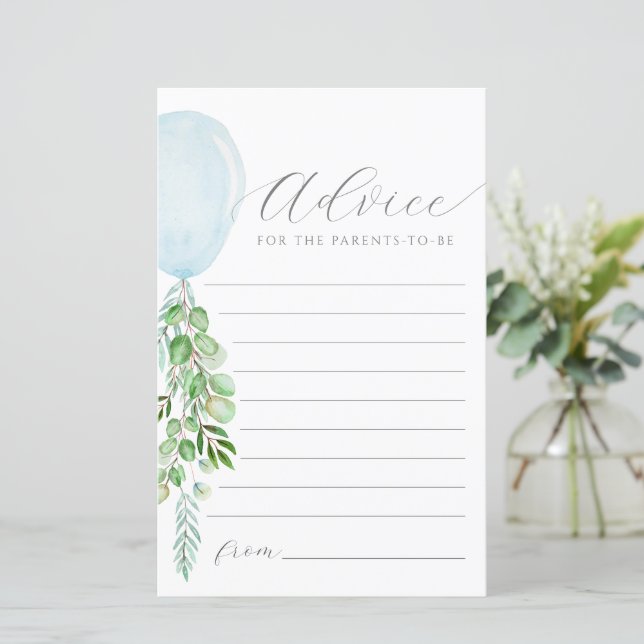 Blue Balloon Advice Wishes For Baby Card (Standing Front)