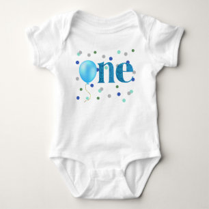 Blue Balloon and Confetti First Birthday Baby Bodysuit