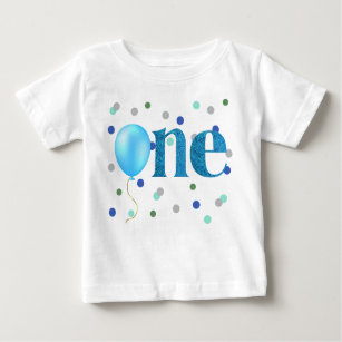 Blue Balloon and Confetti First Birthday Baby T-Shirt