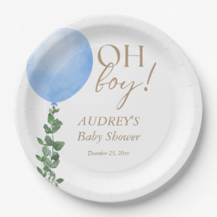 Blue Balloon Baby Boy Shower Invitation Oh Boy Paper Plate