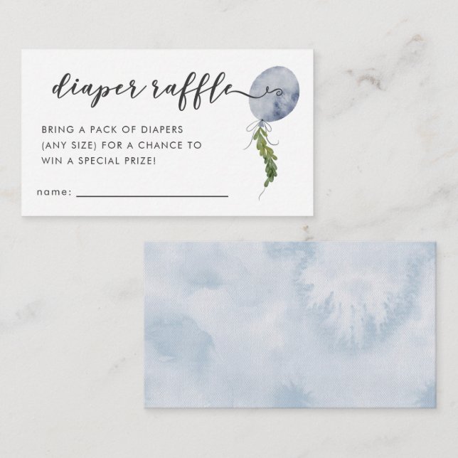 Blue Balloon Baby Shower Diaper Raffle Ticket   Enclosure Card (Front/Back)