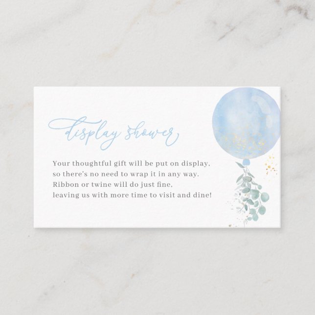 Blue Balloon Baby Shower Display Shower Card (Front)