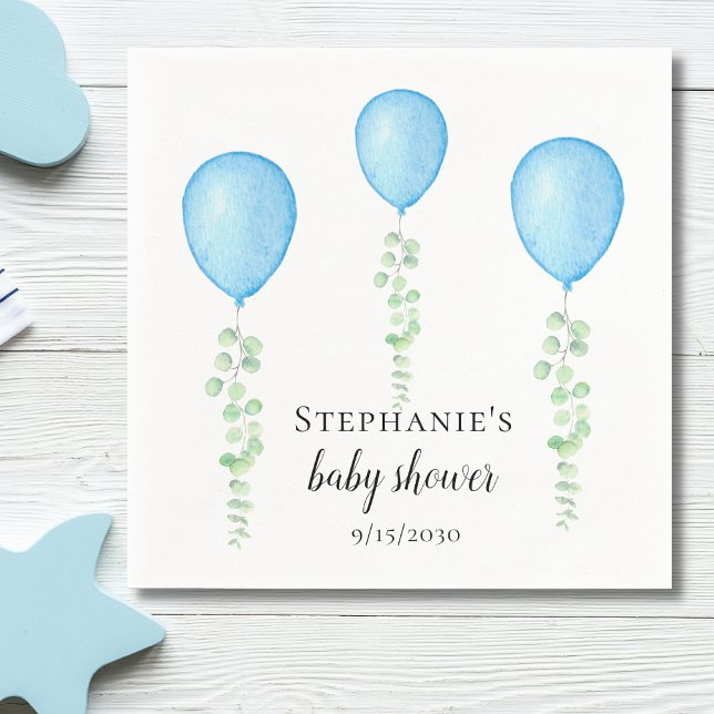  Blue Balloon Baby Shower Greenery  Napkin (Creator Uploaded)