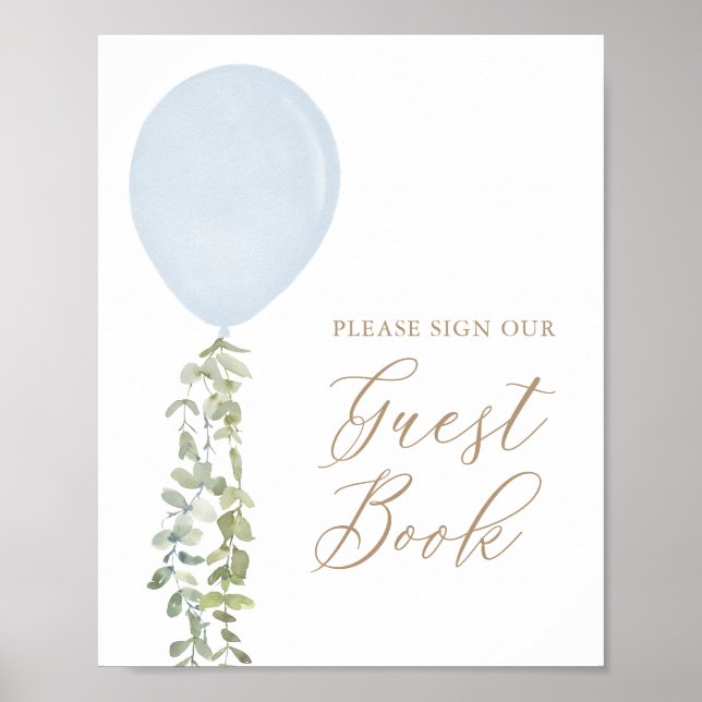 Blue Balloon Baby Shower Guest Book Sign (Front)