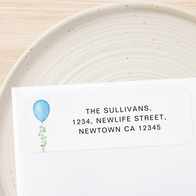 Blue Balloon Baby Shower Return Address (Creator Uploaded)