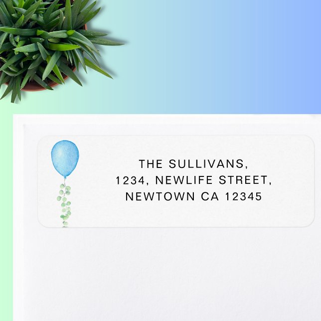 Blue Balloon Baby Shower Return Address (Creator Uploaded)