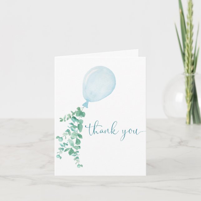 Blue Balloon Baby Shower Thank You  Invitation (Front)