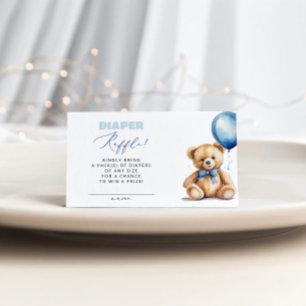 Blue Balloon Bear Diaper Raffle Boy Baby Shower Enclosure Card