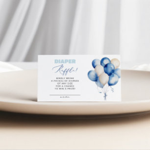 Blue Balloon Bear Diaper Raffle Boy Baby Shower Enclosure Card