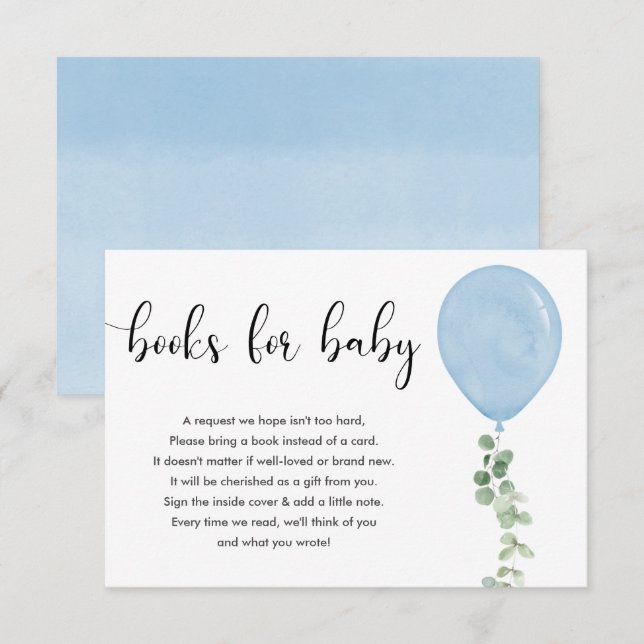 Blue balloon Books for baby boy  Enclosure Card (Front/Back)