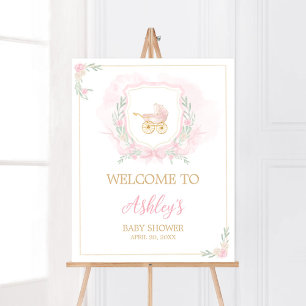 Blue Balloon Elephant Baby Shower Welcome Poster