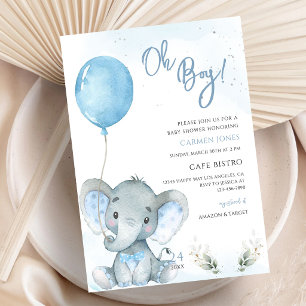 Blue Balloon Elephant Boy Baby Shower Invitation