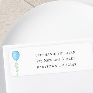 Blue Balloon Eucalyptus Baby Shower Return Address