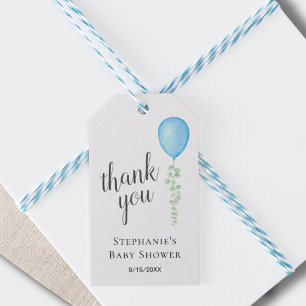 Blue Balloon Eucalyptus Baby Shower Thank You Gift Tags