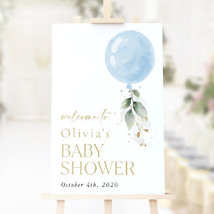 Blue Balloon, Eucalyptus, Baby Shower Welcome Poster