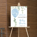 Blue balloon eucalyptus baby shower welcome sign<br><div class="desc">For more advanced customization of this design,  simply select the "Customize It" button above!</div>