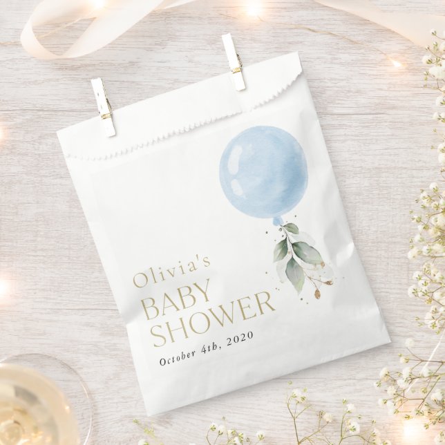 Blue Balloon, Eucalyptus, Greenery, Baby Shower Favour Bag (Clipped)