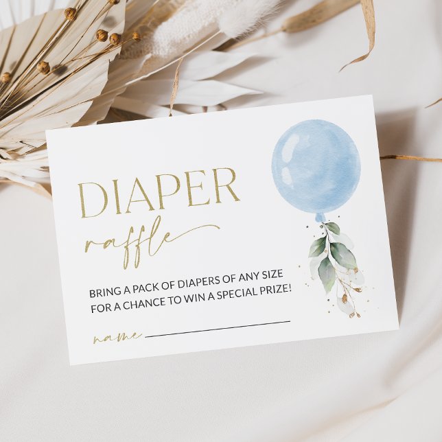 Blue Balloon, Eucalyptus, Greenery, Diaper Raffle Enclosure Card (Creator Uploaded)