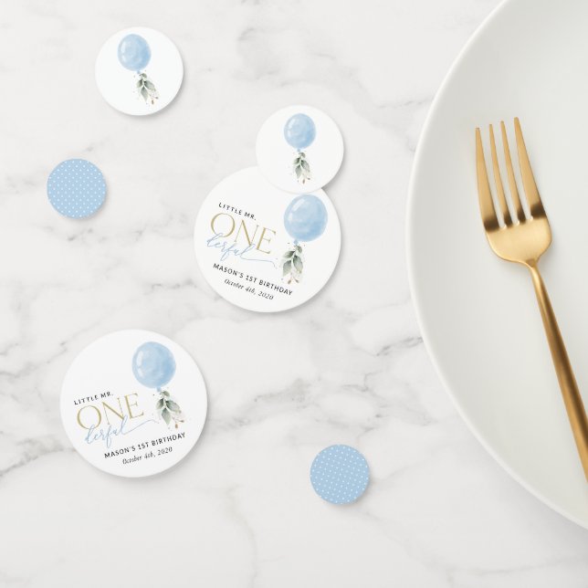 Blue Balloon, Eucalyptus, Greenery, First Birthday Confetti (Group)