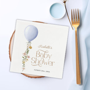 Blue Balloon Floral Boy Baby Shower Theme Paper Napkin